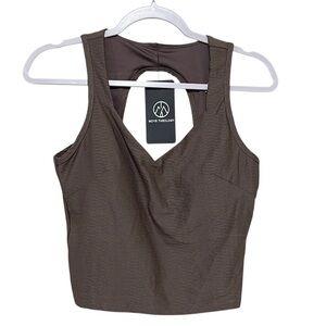 Move Theology Jacquard Back Opening Tank Crop Brown Mauve Activewear NEW Size M